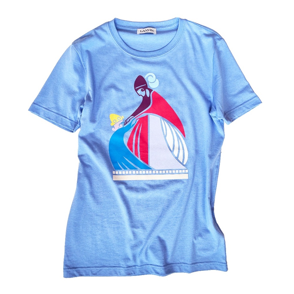 Lanvin Paris Woman and Child T-Shirt in Cornflower Blue Made in Italy